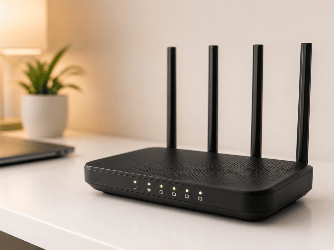 Wi-Fi router glowing indicator lights professional setup Nambour