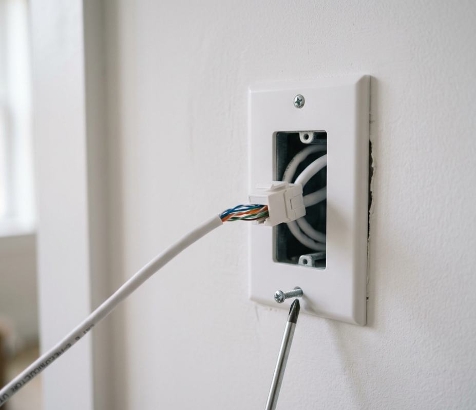 Ethernet cable wall plate installed during home renovation Nambour
