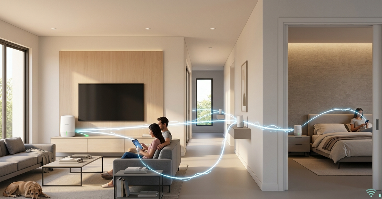 Strong Wi-Fi coverage across multi-room house using mesh network