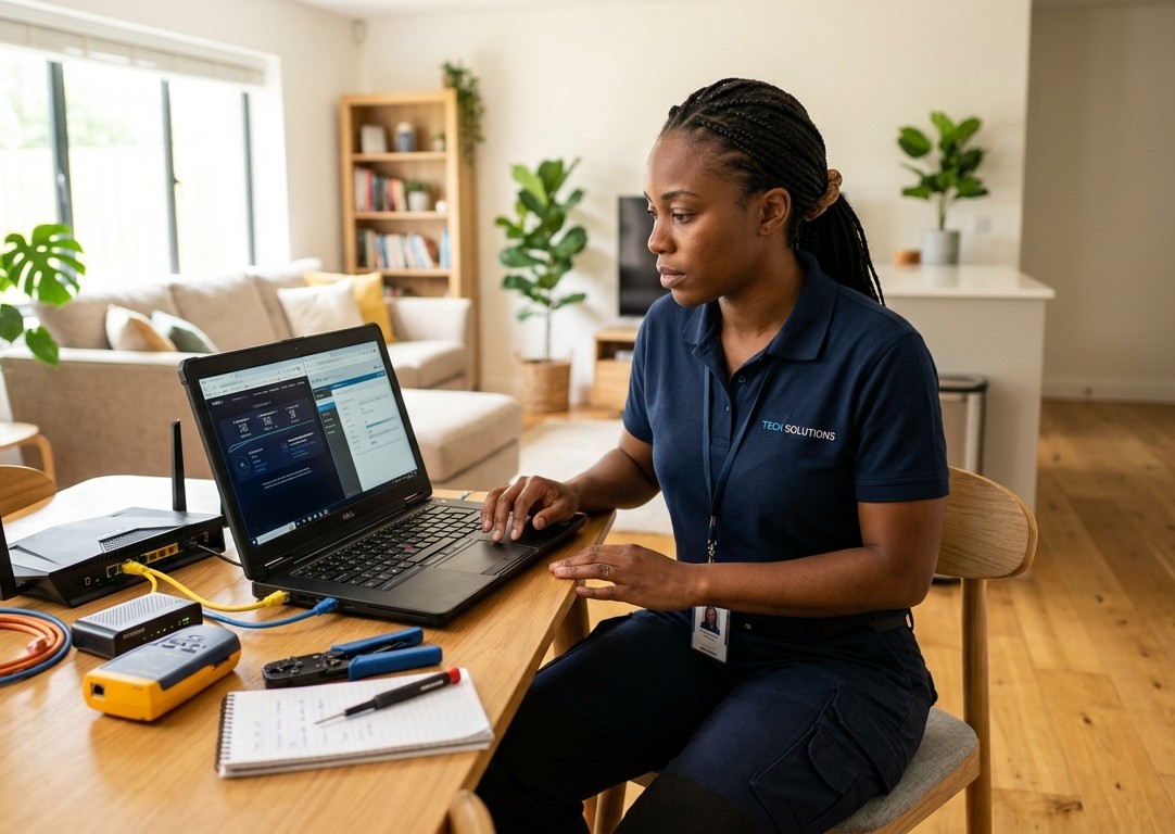 Technician diagnosing slow NBN connection Sunshine Coast